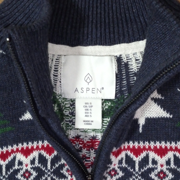 ASPEN 3/4 ZIP SWEATER REDGREEN BLUE PRINT HOLIDAY - Picture 3 of 14